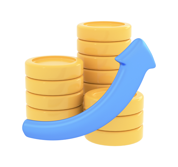 A stack of coins moving upwards, evoking the sense that Wabash & Lake help your business increase efficiency, there by increasing income.